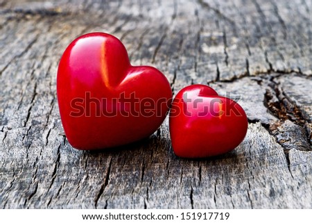 red heart on wood