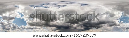 Seamless cloudy blue sky hdri panorama 360 degrees angle view with zenith and beautiful clouds for use in 3d graphics as sky dome or edit drone shot