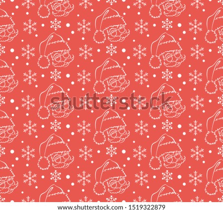 Christmas seamless pattern with Santa Claus and snowflakes for your design. Vector graphic