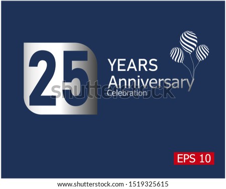 25 years anniversary celebration logotype with silver color isolated on blue background