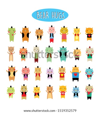 cute bear hugs card vector
