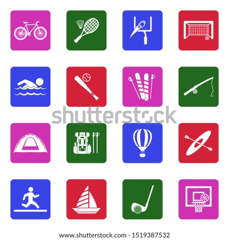 Outdoor Activities Icons. White Flat Design In Square. Vector Illustration.