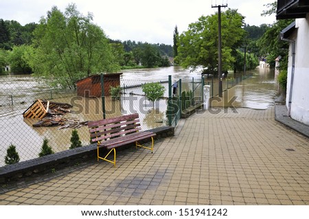 Flooding river Luznice, Czech Republic, village - Bechyne