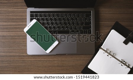 Blank Phone With Laptop, Copy Space,