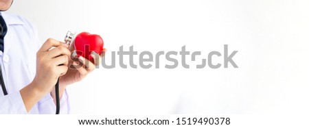 Asian arab doctor woman stethoscope checkup on heart isolate white background concept people work in medical hospital Arteriosclerosis Heart attack health care, Nurse hijab in medico clinic business Royalty-Free Stock Photo #1519490378