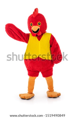 Man in a red chicken costume,full body isolated on white.,various pose,Perfect for mascot. Royalty-Free Stock Photo #1519490849
