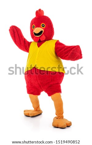 Man in a red chicken costume,full body isolated on white.,various pose,Perfect for mascot. Royalty-Free Stock Photo #1519490852
