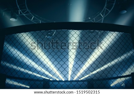 MMA cage lit by spotlights , Mixed martial arts fight night event Royalty-Free Stock Photo #1519502315