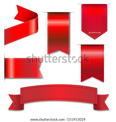 Red Web Ribbons Set With Gradient Mesh, Vector Illustration