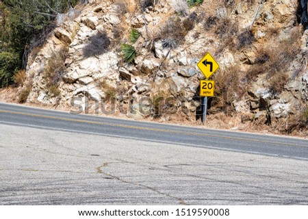 Left Turn Speed Limit Sign on San Gabriel Canyon Road near Azusa Canyon, CA