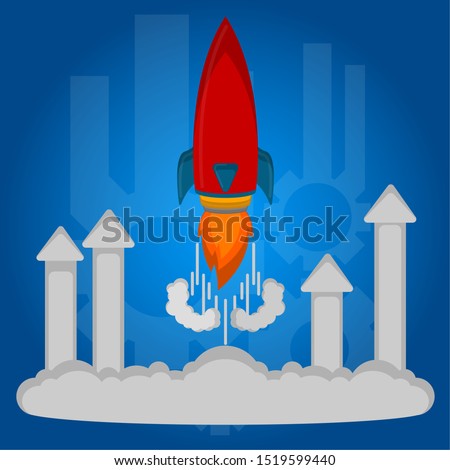 Rocket taking off with arrows. Startup concept - Vector illustration