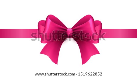 Magenta ribbon with bow on a white background. Vector illustration.