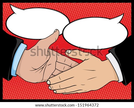 Vintage Style Comic book Handshake with Speech Bubbles 