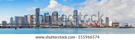 Miami city skyline panorama over sea