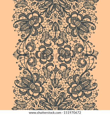 Abstract Lace Ribbon Vertical Seamless Pattern. Template frame design for card. Lace Doily. Can be used for packaging, invitations, and template.