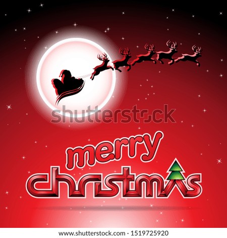 Illustration of Santa and Reindeers Over a Red Background