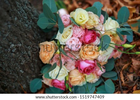 Wedding bridal bouquet. Floristry for a wedding ceremony.