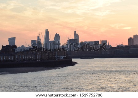 Sunset in London, England. Beautiful orange skyline. 