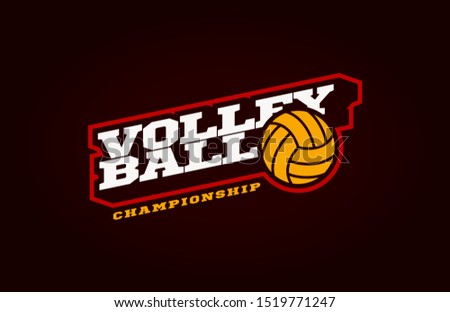 Volleyball mascot Modern professional sport Typography in retro style. Vector design emblem, badge and sporty template logo design
