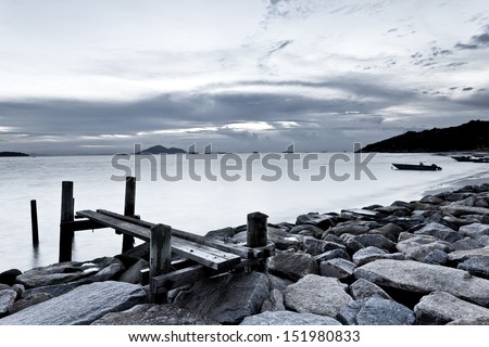 Black and white photography of sky and sea at sunset