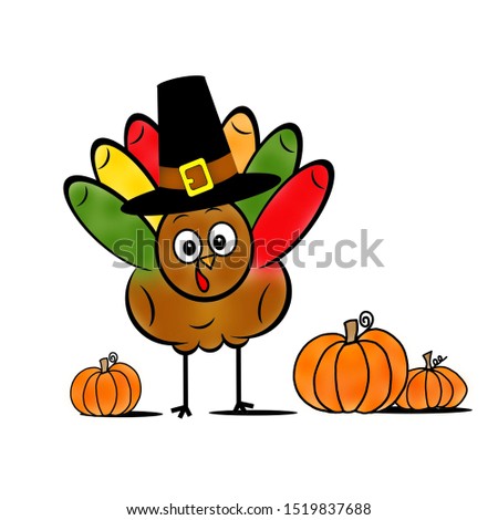 Cartoon Pilgrim Turkey - Happy Thanksgiving