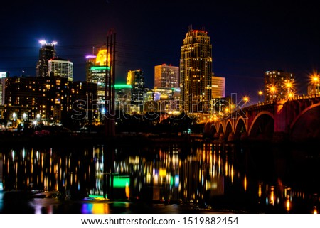 Downtown Minneapolis Cityscape taken at night.