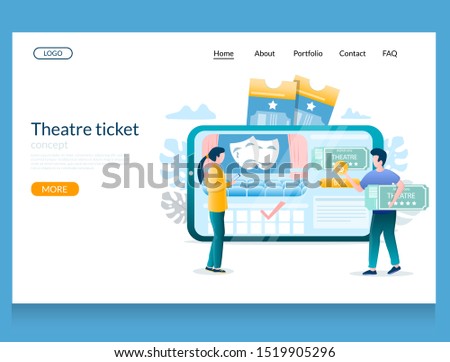 Theatre ticket vector website template, web page and landing page design for website and mobile site development. Online reservation and purchase tickets.