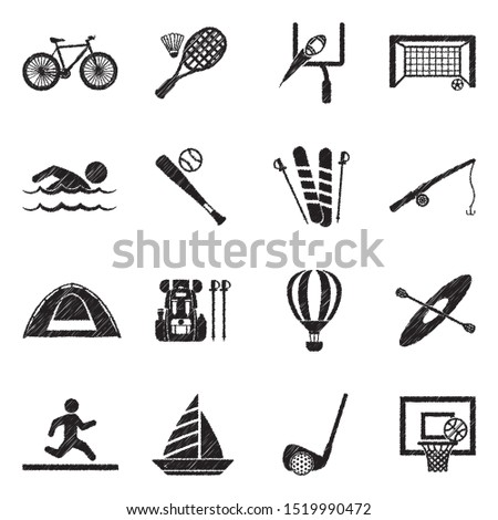 Outdoor Activities Icons. Black Scribble Design. Vector Illustration.