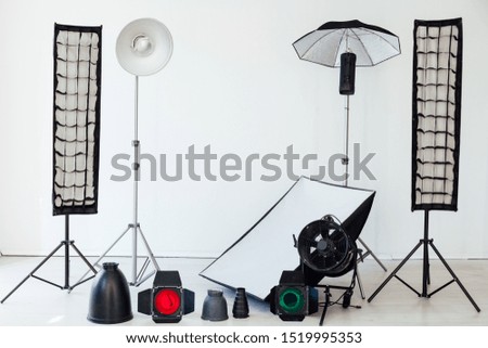 Photo studio equipment flash accessories photographer on a white background