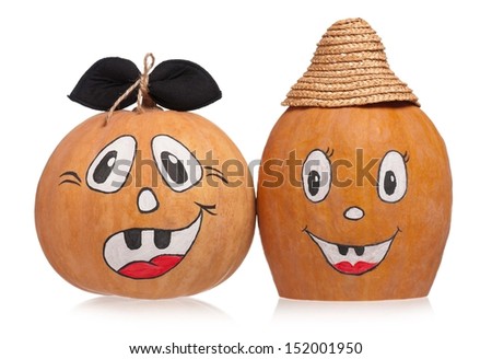 Emotional halloween pumpkins isolated on white background