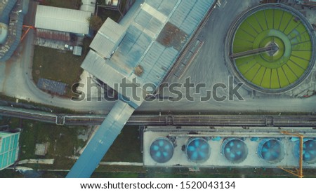 aerial Energy power station  thermal power plant on sunset dusk night top view abstract business technology background