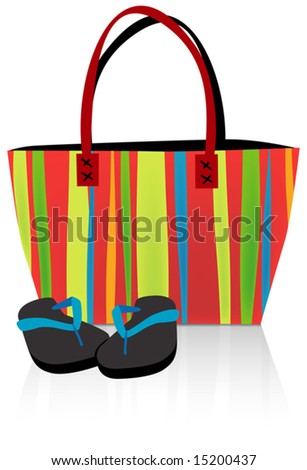Beach tote bag and flip flops; Separate layers.