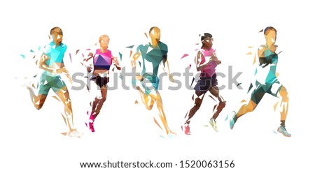 Run, group of running people, low poly vector illustration. Geometric runners Royalty-Free Stock Photo #1520063156