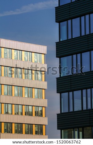 Modern, business cityscape with buildings, detail photo.