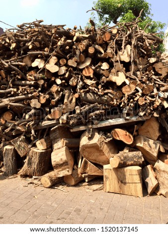 Closeup on pile of cut lumber firewood