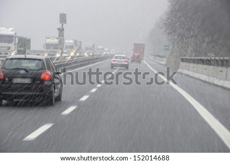 bad weather on the motorway Royalty-Free Stock Photo #152014688