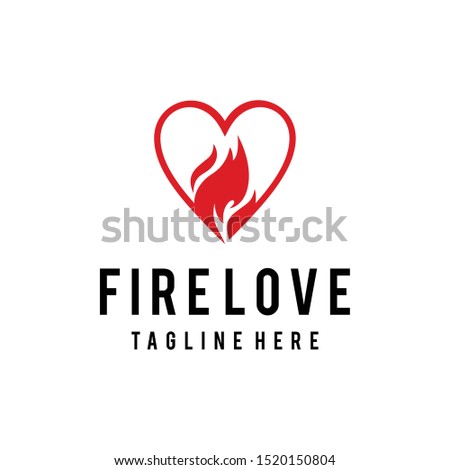 Illustration of a heart sign with a big fire flame logo design