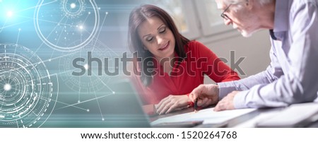 Businesspeople working together in office; panoramic banner