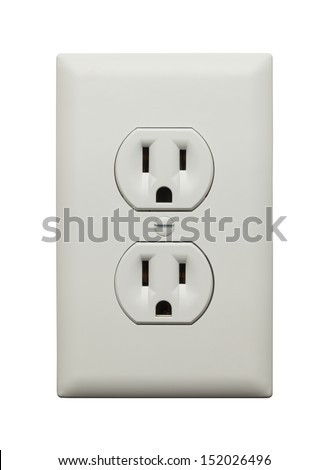 Electric Wall Socket with Wall Plate Isolated on White Background. Royalty-Free Stock Photo #152026496