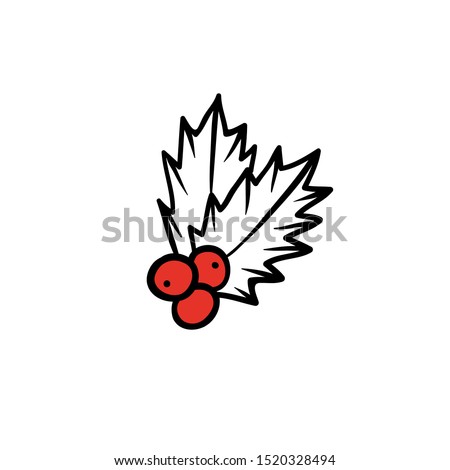 holly Christmas and new year. Vector doodle sketch illustration isolated for greeting cards.