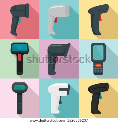 Barcode scanner icons set. Flat set of barcode scanner vector icons for web design Royalty-Free Stock Photo #1520336237