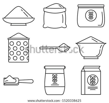 Flour product icons set. Outline set of flour product vector icons for web design isolated on white background Royalty-Free Stock Photo #1520338625