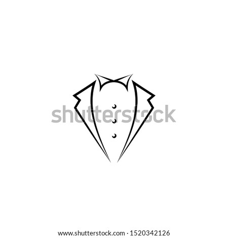Gentleman avatar isolated on white background. bow tie with buttons and black suit or tuxedo. Party, gala evening, ball, wedding symbol.  Isolated on white. Vector line  flat illustration.