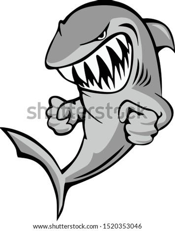 Shark Jumping with Big Grin and Fists Cartoon Isolated Vector Illustration