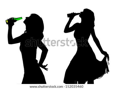 silhouette of young woman with beer