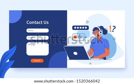 Contact Us Form Template for Web and Landing Page. Female Customer Service Agent with Headsets Talking with Client. Online Customer Support and Helpdesk Concept. Flat Cartoon Vector Illustration.
 Royalty-Free Stock Photo #1520366042