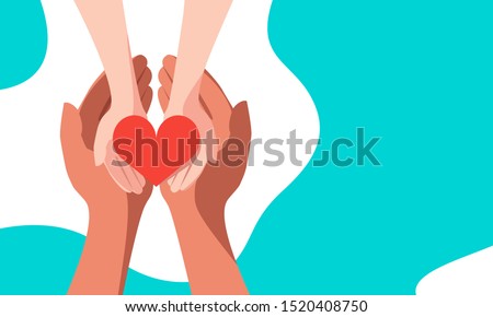 Red heart in the hands of man. A symbol of goodness, mercy, hope and love. Vector illustration in flat style. Royalty-Free Stock Photo #1520408750