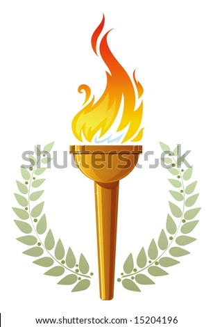Burning torch in olive leaves