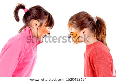 little girls wirh face paint isolated in white