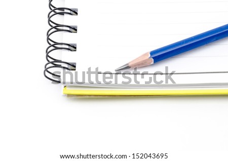 notebook an blue pencil isolated on white background